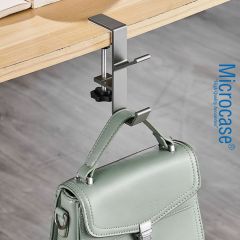 Microcase Ayarlanabilir Çift Başlı Masaya Monte Metal Taşıyıcı Çanta Kulaklık Poşet Eşya vb. Tutucu-AL4788 Siyah