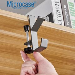 Microcase Ayarlanabilir Çift Başlı Masaya Monte Metal Taşıyıcı Çanta Kulaklık Poşet Eşya vb. Tutucu-AL4788 Siyah