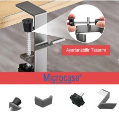 Microcase Ayarlanabilir Çift Başlı Masaya Monte Metal Taşıyıcı Çanta Kulaklık Poşet Eşya vb. Tutucu-AL4788 Siyah