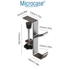 Microcase Ayarlanabilir Çift Başlı Masaya Monte Metal Taşıyıcı Çanta Kulaklık Poşet Eşya vb. Tutucu-AL4788 Siyah
