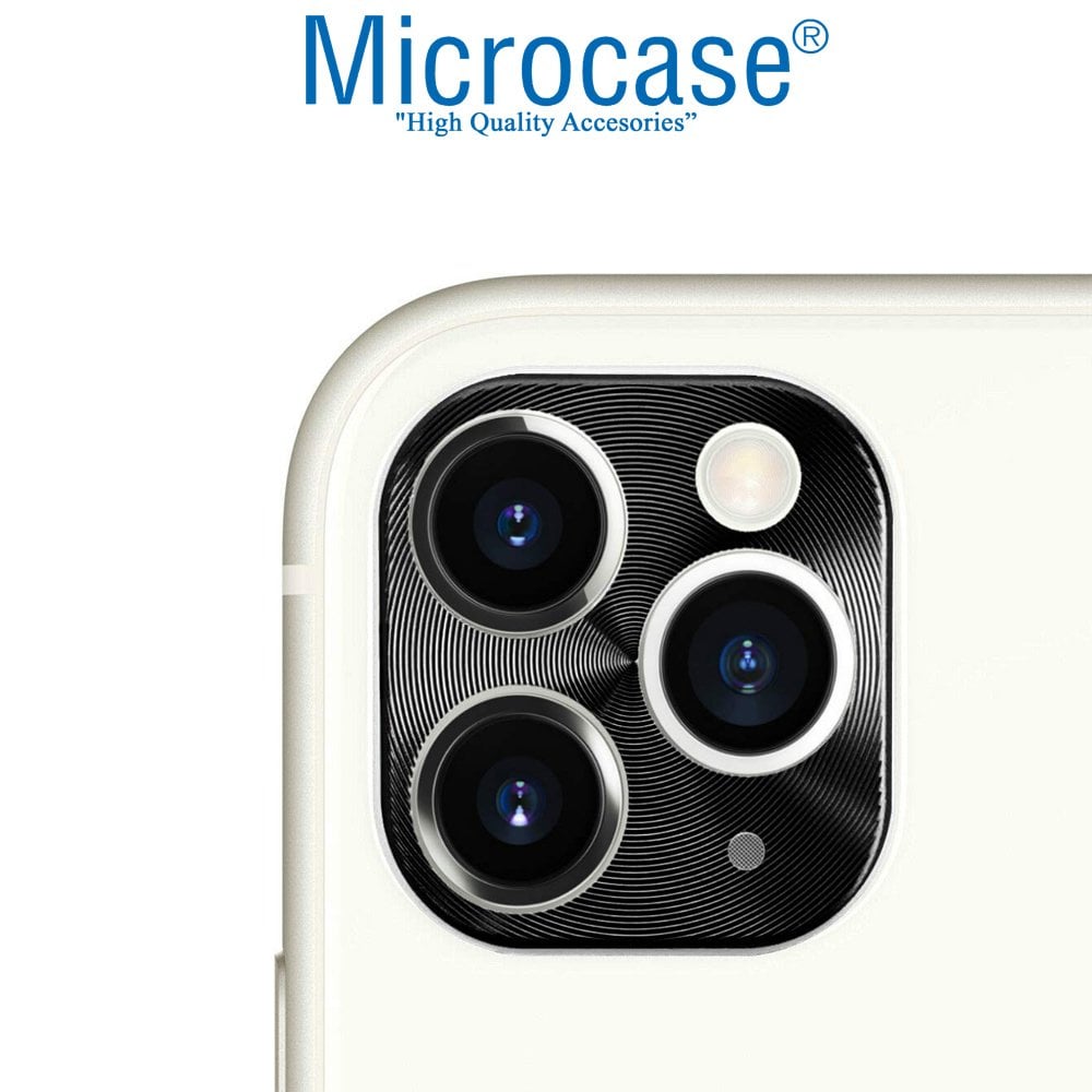 Microcase iPhone 11 Pro Max Kamera Lens Koruma Halkası - Kapalı Tasarım Siyah