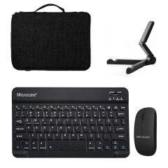 Microcase Lenovo Tab One 8.7 inch Tablet Uyumlu Tablet Çanta+Türkçe Bluetooth Klavye+Mouse+Tablet Standı-Siyah AL8128