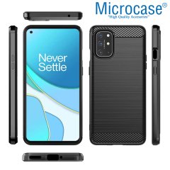 Microcase OnePlus 8T Brushed Carbon Fiber Silikon Kılıf - Siyah