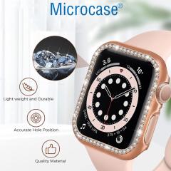 Microcase Apple Watch 7 45mm Elmas Taş Sert Rubber Kılıf -Kırmızı