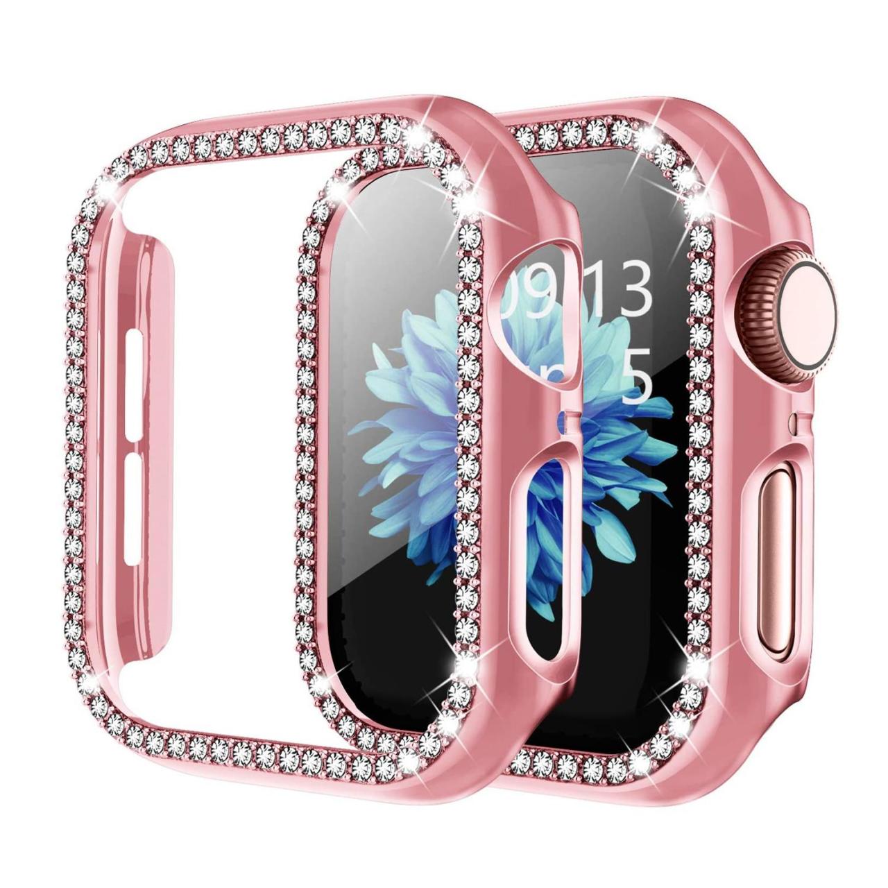 Microcase Apple Watch 7 45mm Elmas Taş Sert Rubber Kılıf - Pembe