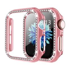 Microcase Apple Watch 7 45mm Elmas Taş Sert Rubber Kılıf - Pembe