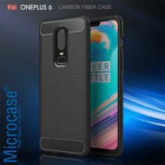 Microcase OnePlus 6 Brushed Carbon Fiber Silikon Kılıf- Siyah