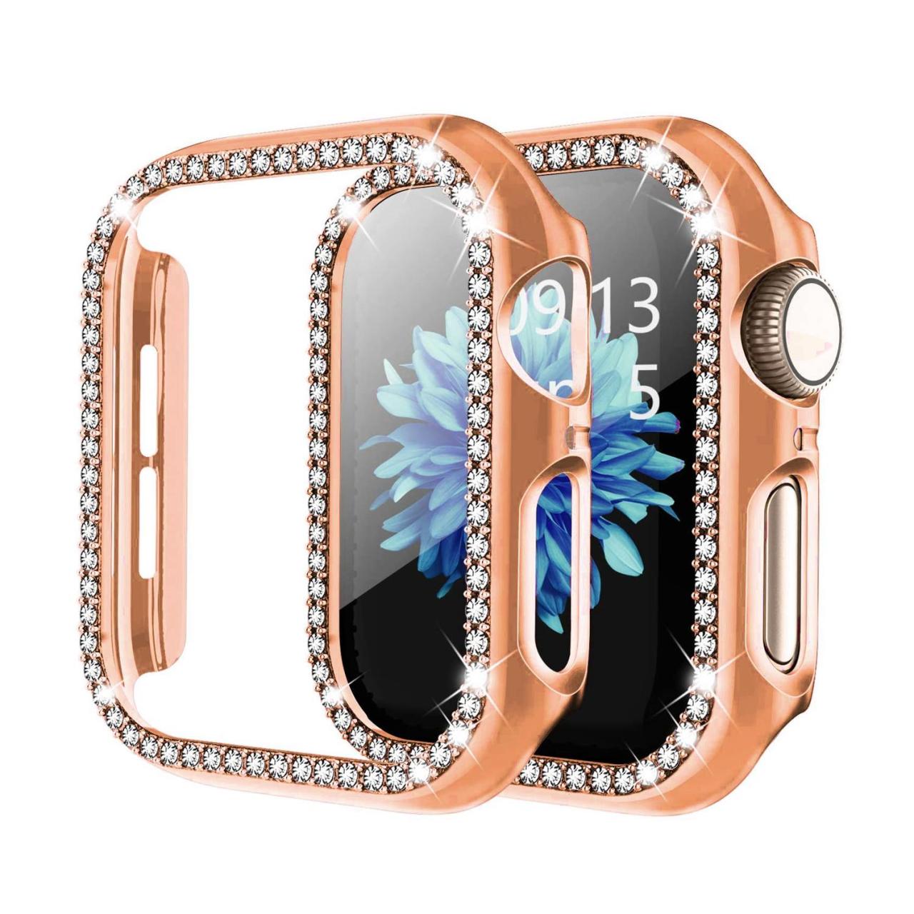 Microcase Apple Watch 7 45mm Elmas Taş Sert Rubber Kılıf - Rose