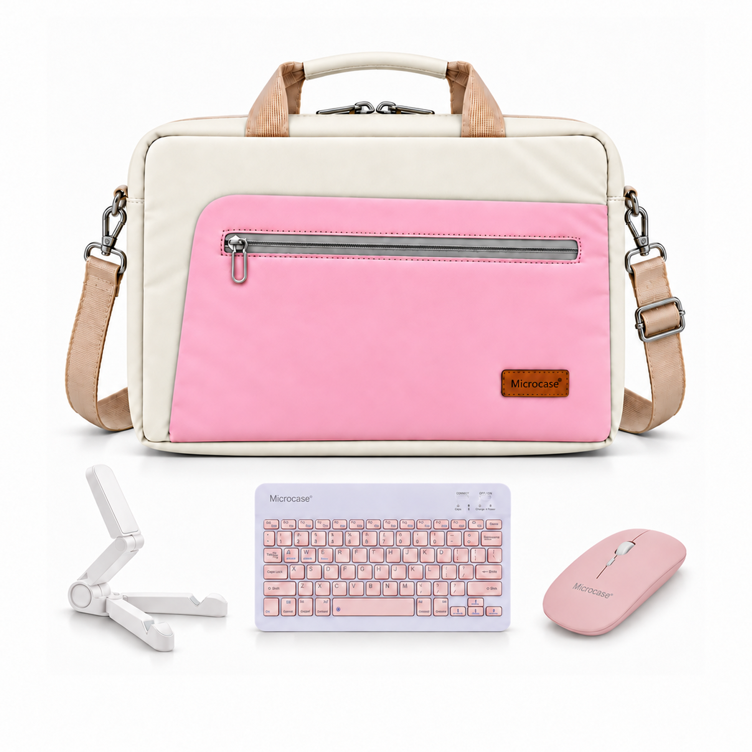 Microcase iPad Air 13 2026 ile uyumlu 4in1 SET Tablet Çanta + Bluetooth Klavye + Mouse + Tablet Standı Krem Pembe - PEMBE AL5924