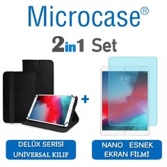 Microcase iPad Air 3.Nesil 2019 Delüx Serisi Universal Standlı Deri Kılıf - Siyah + Nano Esnek Ekran Koruma Filmi