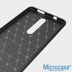 Microcase Xiaomi Redmi K20 Pro Brushed Carbon Fiber Silikon Kılıf- Siyah + Tam Kaplayan Çerçeveli Cam