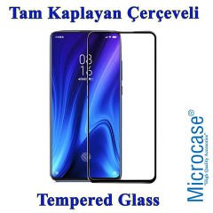 Microcase Xiaomi Redmi K20  Brushed Carbon Fiber Silikon Kılıf- Siyah + Tam Kaplayan Çerçeveli Cam