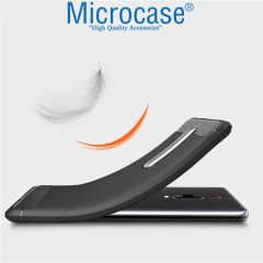 Microcase Xiaomi Mi 9T  Brushed Carbon Fiber Silikon Kılıf- Siyah + Tam Kaplayan Çerçeveli Cam