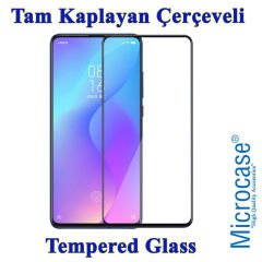 Microcase Xiaomi Mi 9T  Brushed Carbon Fiber Silikon Kılıf- Siyah + Tam Kaplayan Çerçeveli Cam