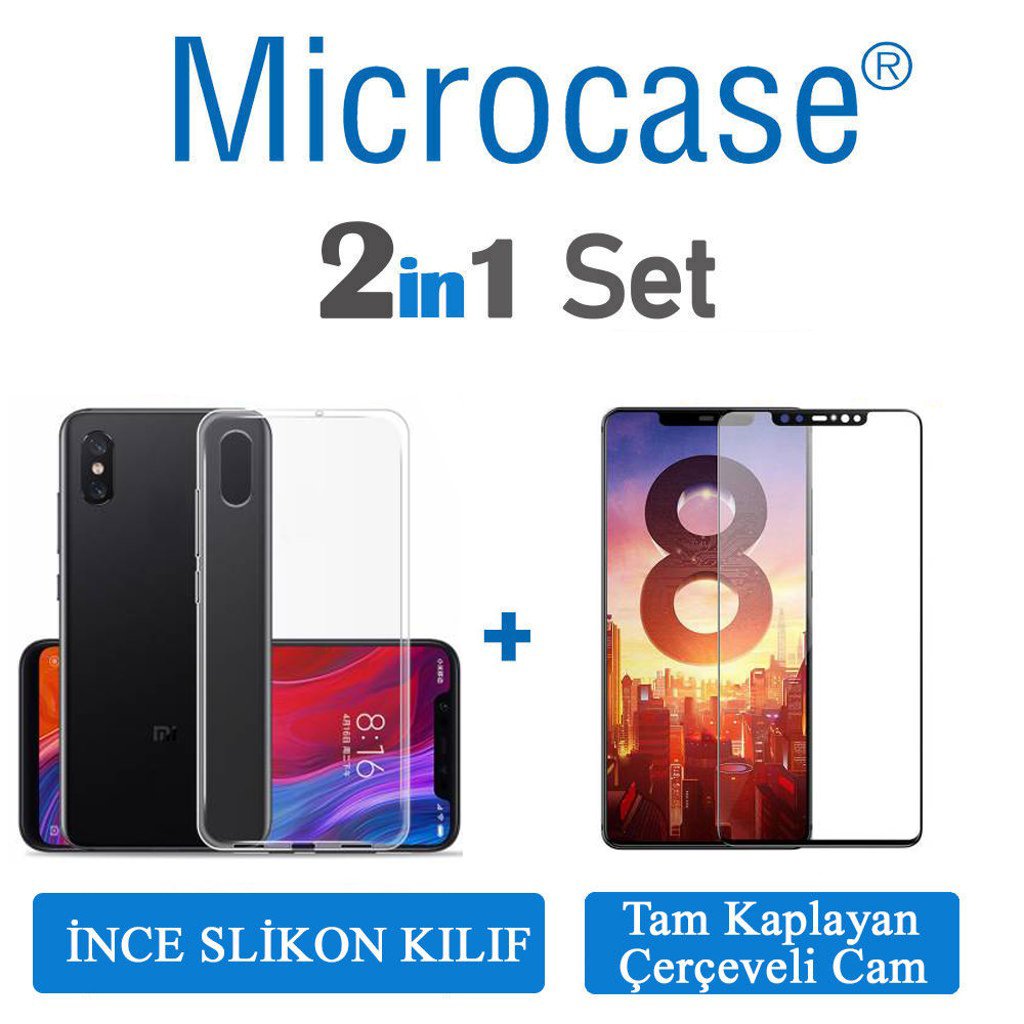 Microcase Xiaomi Mi 8 İnce Silikon Kılıf + Tam Kaplayan Cam