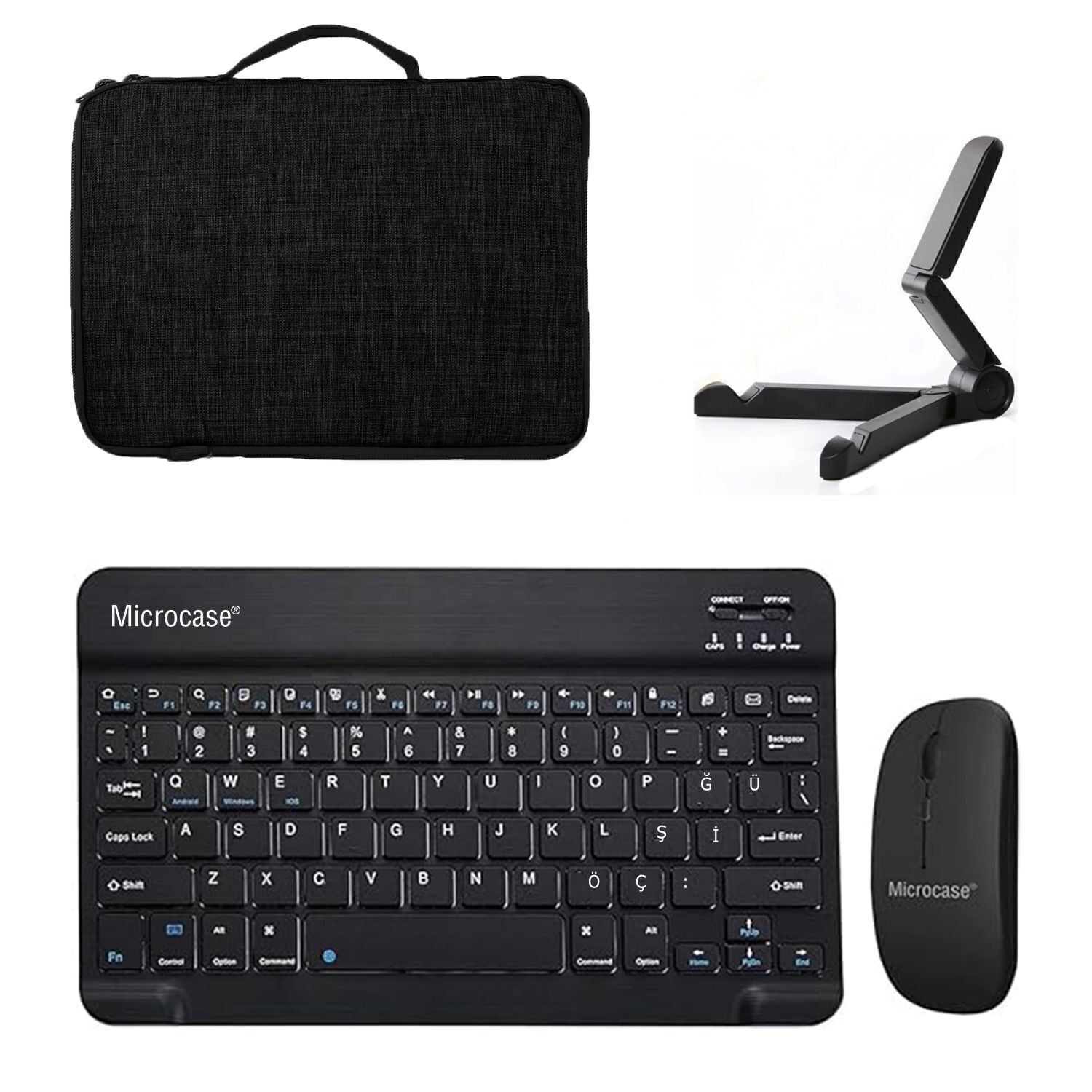 Microcase Samsung S10 FE Plus Tablet Uyumlu Tablet Çanta+Türkçe Bluetooth Klavye+Mouse+Tablet Standı-Siyah AL8128