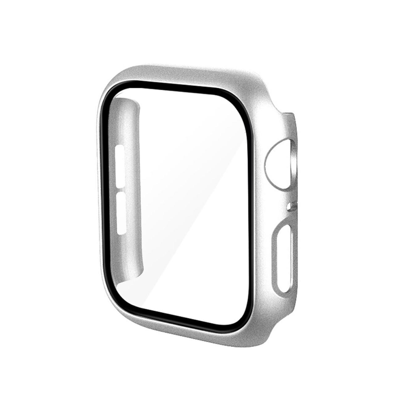 Microcase Apple Watch 7 45mm Ekran Korumalı Sert Slim Rubber Kılıf - Gümüş
