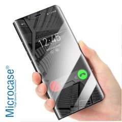 Microcase Samsung Galaxy A30 Aynalı Kapak Clear View Flip Cover Mirror Kılıf - Siyah