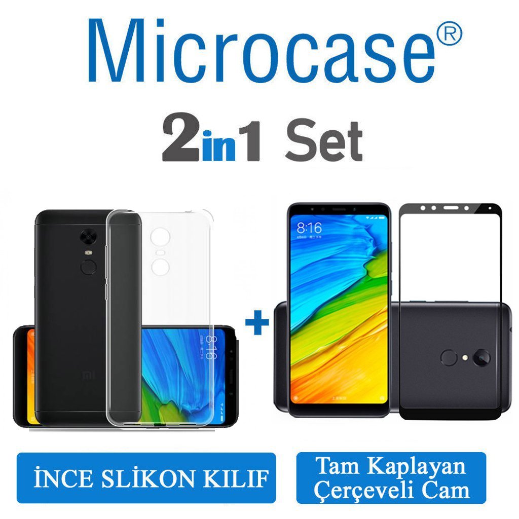 Microcase Xiaomi Redmi Note 5 İnce Silikon Kılıf+Tam Kaplayan Cam