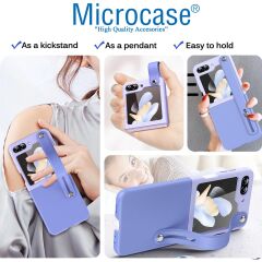 Microcase Samsung Galaxy Z Flip 7 FE / Z Flip 6 Parmak Tutuculu Deri Desen Plastik Kılıf - AL3151