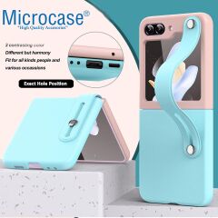 Microcase Samsung Galaxy Z Flip 7 FE / Z Flip 6 Parmak Tutuculu Deri Desen Plastik Kılıf - AL3151