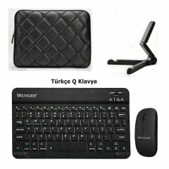 Microcase Samsung Active 4 Pro / Active 5 Pro 10.1'' ile uyumlu Çanta+Türkçe Bluetooth Klavye+Mouse+Tablet Standı-AL8124