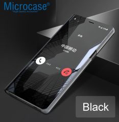 Microcase Samsung Galaxy M30 Aynalı Kapak Clear View Flip Cover Mirror Kılıf - Siyah