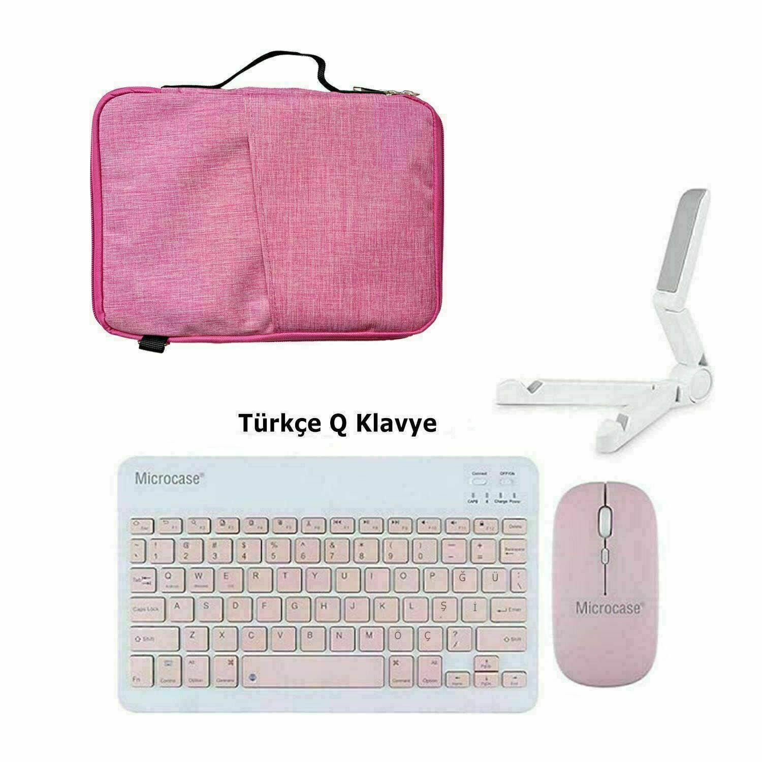 Microcase OnePlus 4 13.2 inch ile uyumlu Tablet Çanta+Türkçe Bluetooth Klavye +Mouse+ Standı - Pembe AL8127