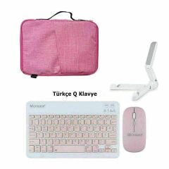 Microcase Honor MagicPad 4 12.3 inch ile uyumlu Tablet Çanta+Türkçe Bluetooth Klavye +Mouse+ Standı - Pembe AL8127