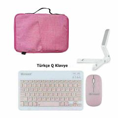 Microcase Samsung Active 4 Pro / Active 5 Pro 10.1'' ile uyumlu Tablet Çanta+Türkçe Bluetooth Klavye +Mouse+ Standı - Pembe AL8127