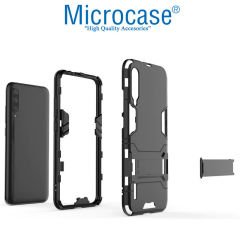 Microcase Xiaomi Mi 9 Lite Alfa Serisi Armor Standlı Perfect Koruma Kılıf + Tam Kaplayan Çerçeveli Cam - Siyah