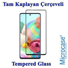 Microcase Samsung Galaxy A71 Tam Kaplayan Çerçeveli Tempered Ekran Koruyucu - Siyah