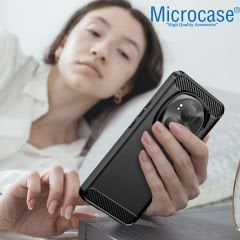 Microcase Honor Magic 6 Pro 5G  Brushed Carbon Fiber Silikon Kılıf - Siyah AL3332