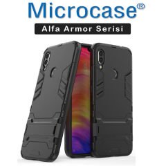 Microcase Xiaomi Redmi Note 7 Pro  Alfa Serisi Armor Standlı Perfect Koruma Kılıf + Tam Kaplayan Çerçeveli Cam - Siyah