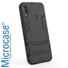 Microcase Xiaomi Redmi Note 7 Pro  Alfa Serisi Armor Standlı Perfect Koruma Kılıf + Tam Kaplayan Çerçeveli Cam - Siyah