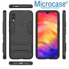 Microcase Xiaomi Redmi Note 7 Pro  Alfa Serisi Armor Standlı Perfect Koruma Kılıf + Tam Kaplayan Çerçeveli Cam - Siyah