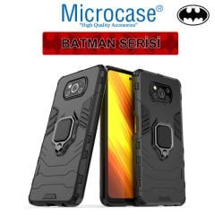 Microcase Xiaomi Poco X3 NFC Batman Serisi Yüzük Standlı Armor Kılıf - Siyah
