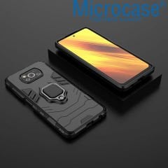 Microcase Xiaomi Poco X3 NFC Batman Serisi Yüzük Standlı Armor Kılıf - Siyah