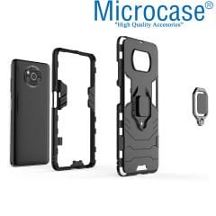 Microcase Xiaomi Poco X3 NFC Batman Serisi Yüzük Standlı Armor Kılıf - Siyah