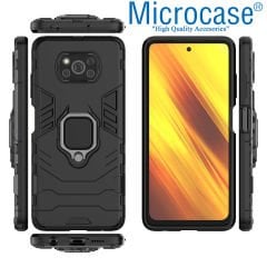 Microcase Xiaomi Poco X3 NFC Batman Serisi Yüzük Standlı Armor Kılıf - Siyah