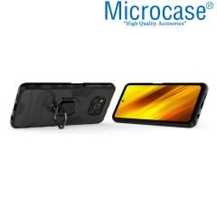 Microcase Xiaomi Poco X3 NFC Batman Serisi Yüzük Standlı Armor Kılıf - Siyah