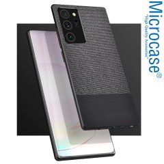Microcase Samsung Galaxy Note 20 Fabrik Serisi Kumaş ve Deri Desen Kılıf - Siyah