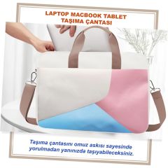 Microcase Macbook Pro M2 13.3'' 2022 A2338 için Macbook Çantası 2 Bölmeli AL4227 Krem Pembe Mavi