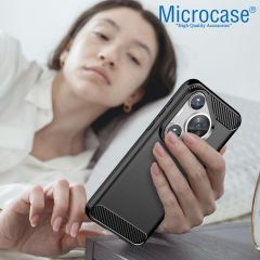 Microcase  Huawei Pura 70 Pro Plus Brushed Carbon Fiber Silikon Kılıf - Siyah AL3332