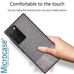 Microcase Samsung Galaxy Note 20 Ultra Fabrik Serisi Kumaş ve Deri Desen Kılıf - Gri
