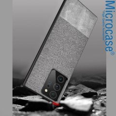 Microcase Samsung Galaxy Note 20 Ultra Fabrik Serisi Kumaş ve Deri Desen Kılıf - Gri