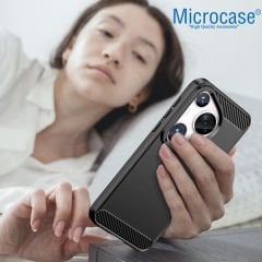Microcase  Huawei Pura 70 Ultra Brushed Carbon Fiber Silikon Kılıf - Siyah AL3332