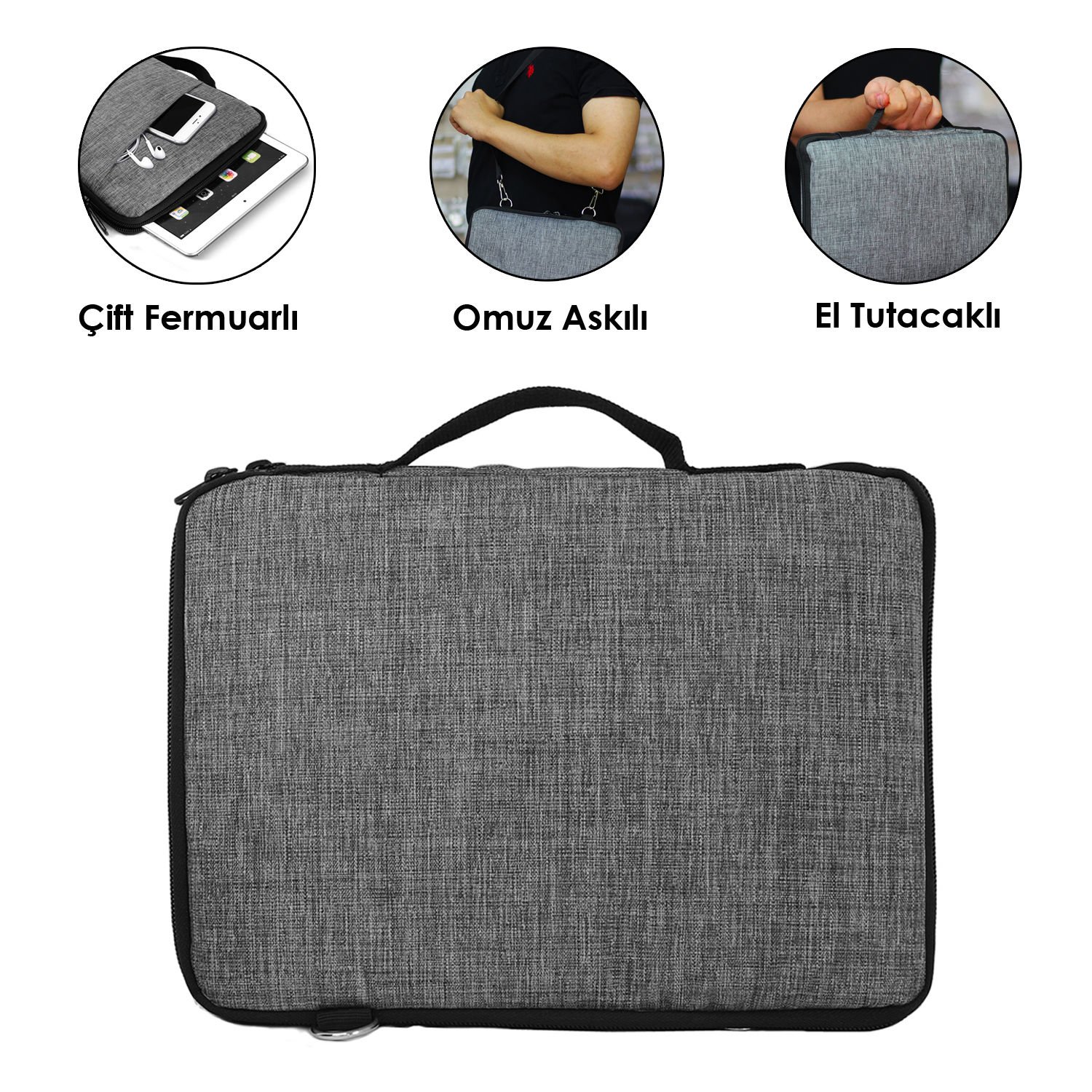 Microcase Vestel V Tab Z1 10 inch Tablet için Omuz Askılı ve El Tutacaklı Universal Sleeve Taşıma Çantası -AL3068