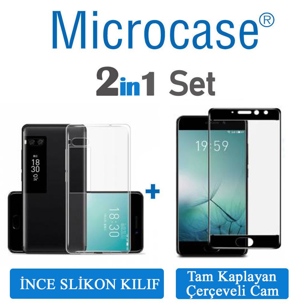 Microcase Meizu Pro 7 Plus İnce Silikon Kılıf+Tam Kaplayan Cam