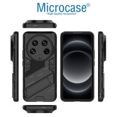Microcase Xiaomi 14 Ultra Matrix Serisi Armor Standlı Perfect Koruma Kılıf - Siyah Al3416